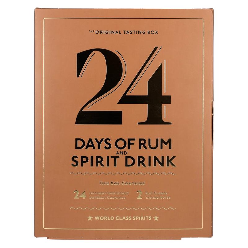 24 DAYS OF RUM AND SPIRIT DRINK The Original Tasting Box 41% Vol. 24x0,02l in Giftbox with 2 Nosing glasses
