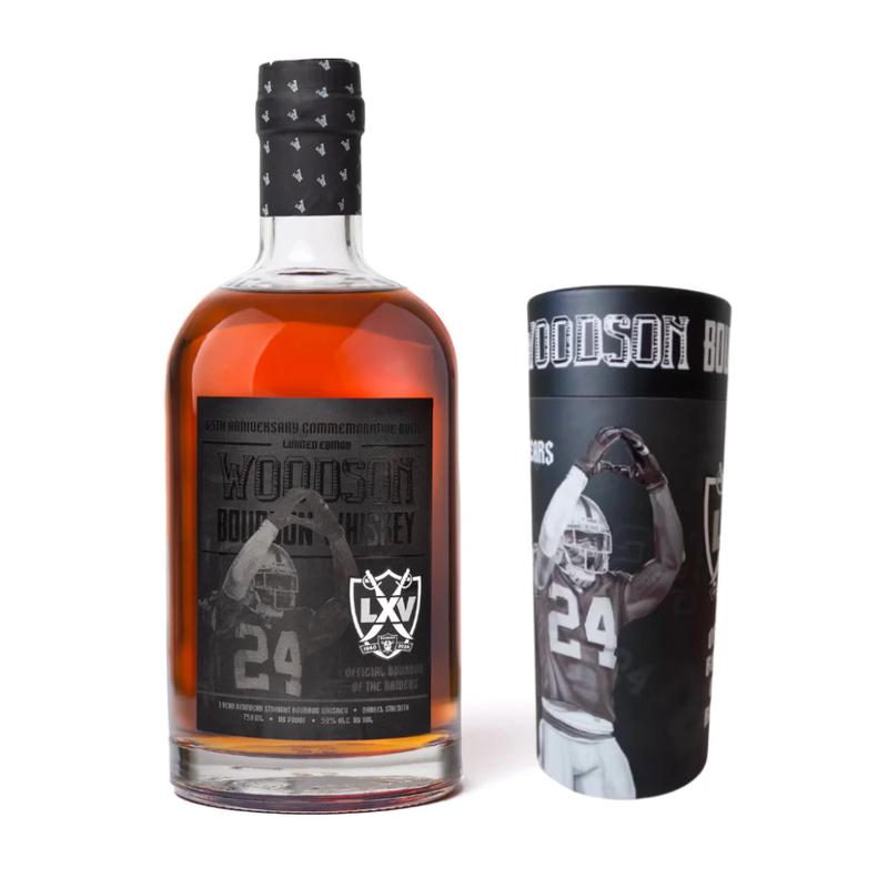 Woodson 65th Anniversary Limited Edition Charles Woodson Raiders "Blackout" Commemorative Tube Kentucky Straight Bourbon 116 Proof