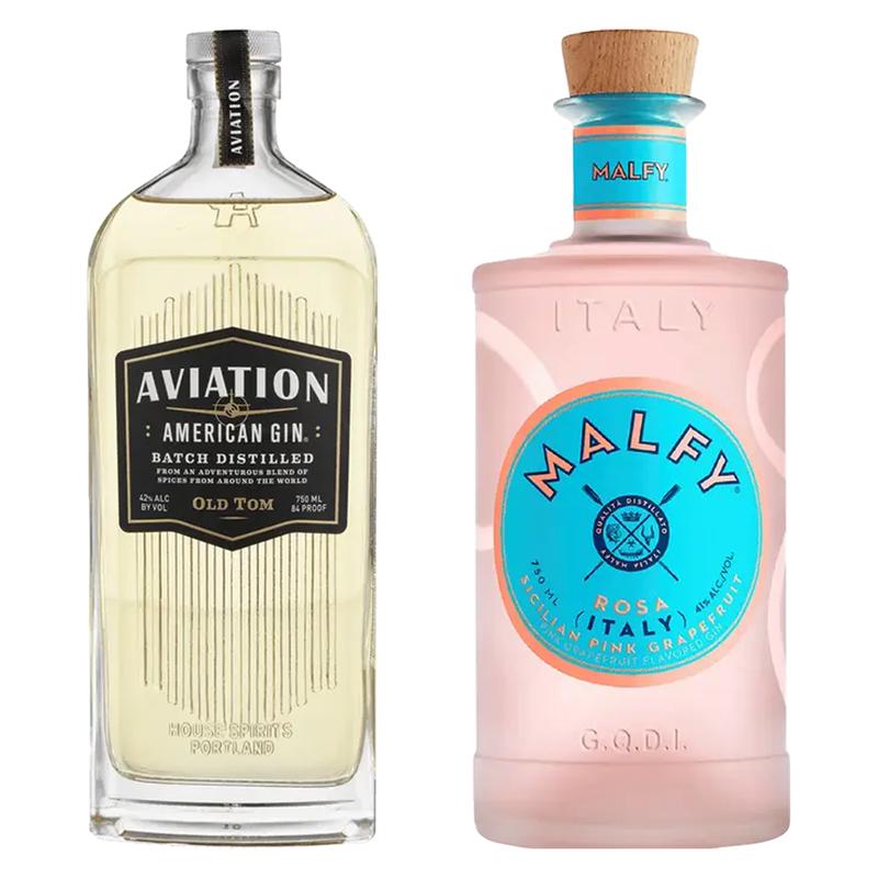Aviation Old Tom Gin Batch Distilled & Malfy Sicilian Pink Grapefruit Flavored Gin Rosa Bundle