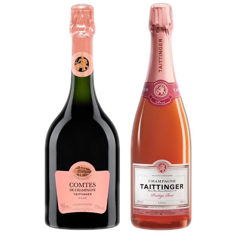 Champagne Taittinger Brut Comtes de Rose & Champagne Taittinger Brut Prestige Rose Bundle