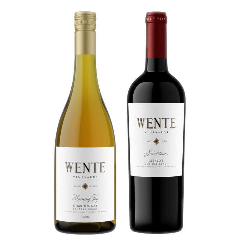 Wente Vineyards Chardonnay Morning Fog Central Coast & Wente Vineyards Merlot Sandstone Livermore Valley Bundle