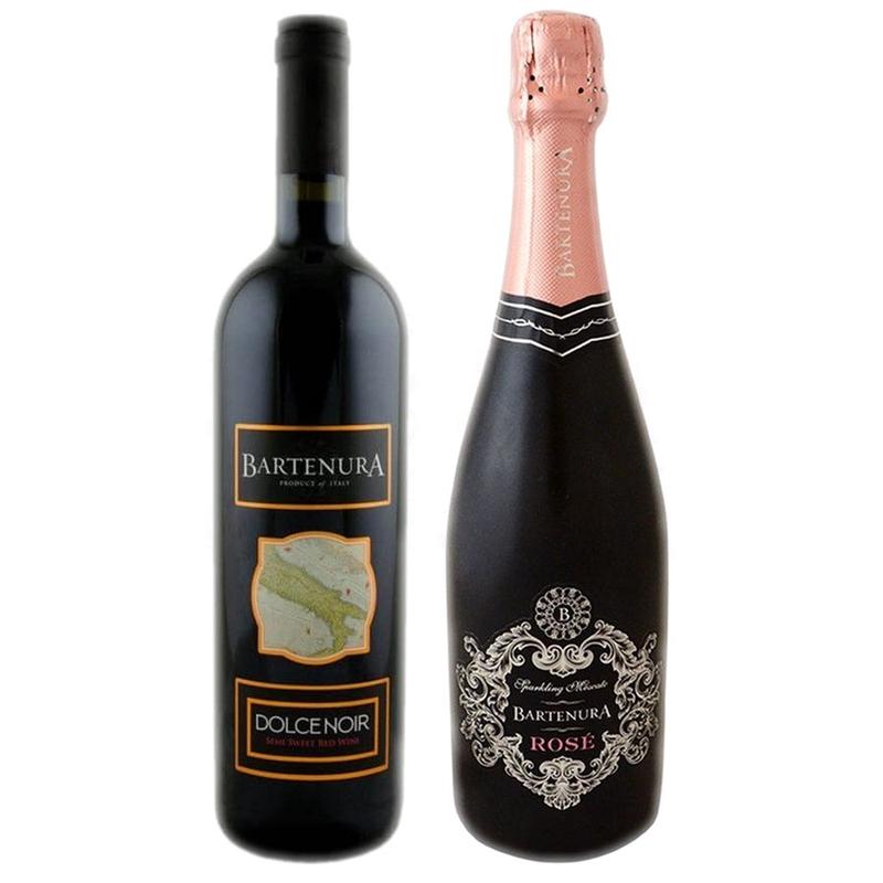 Bartenura Dolce Noir Semi Sweet Italy & Bartenura Sparkling Moscato Rose Piemonte Bundle