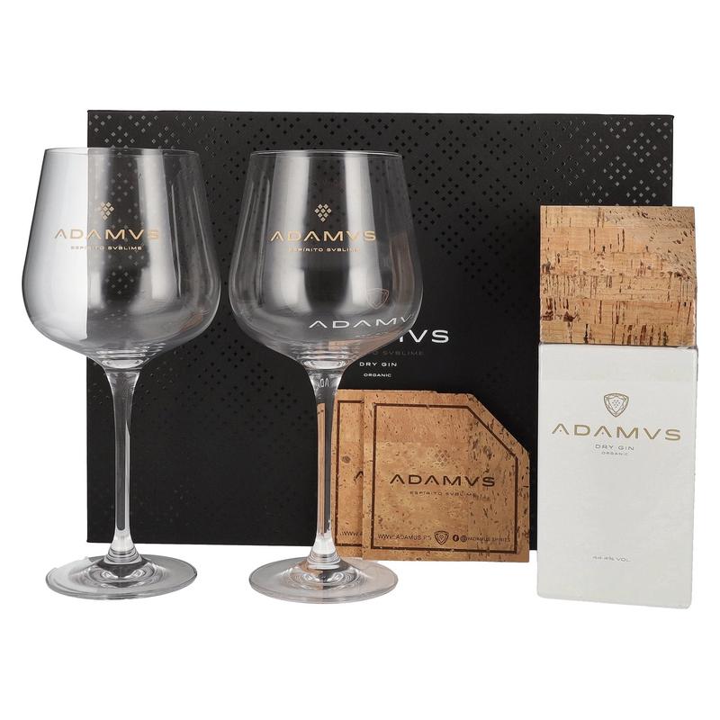 Adamus Dry Gin Organic Limited Edition 2020 44,4% Vol. 0,7l in Giftbox with 2 glasses & Cork coasters